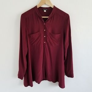 Eileen Fisher 100% Silk Georgette Maroon Burgandy Garnet Blouse Size XS